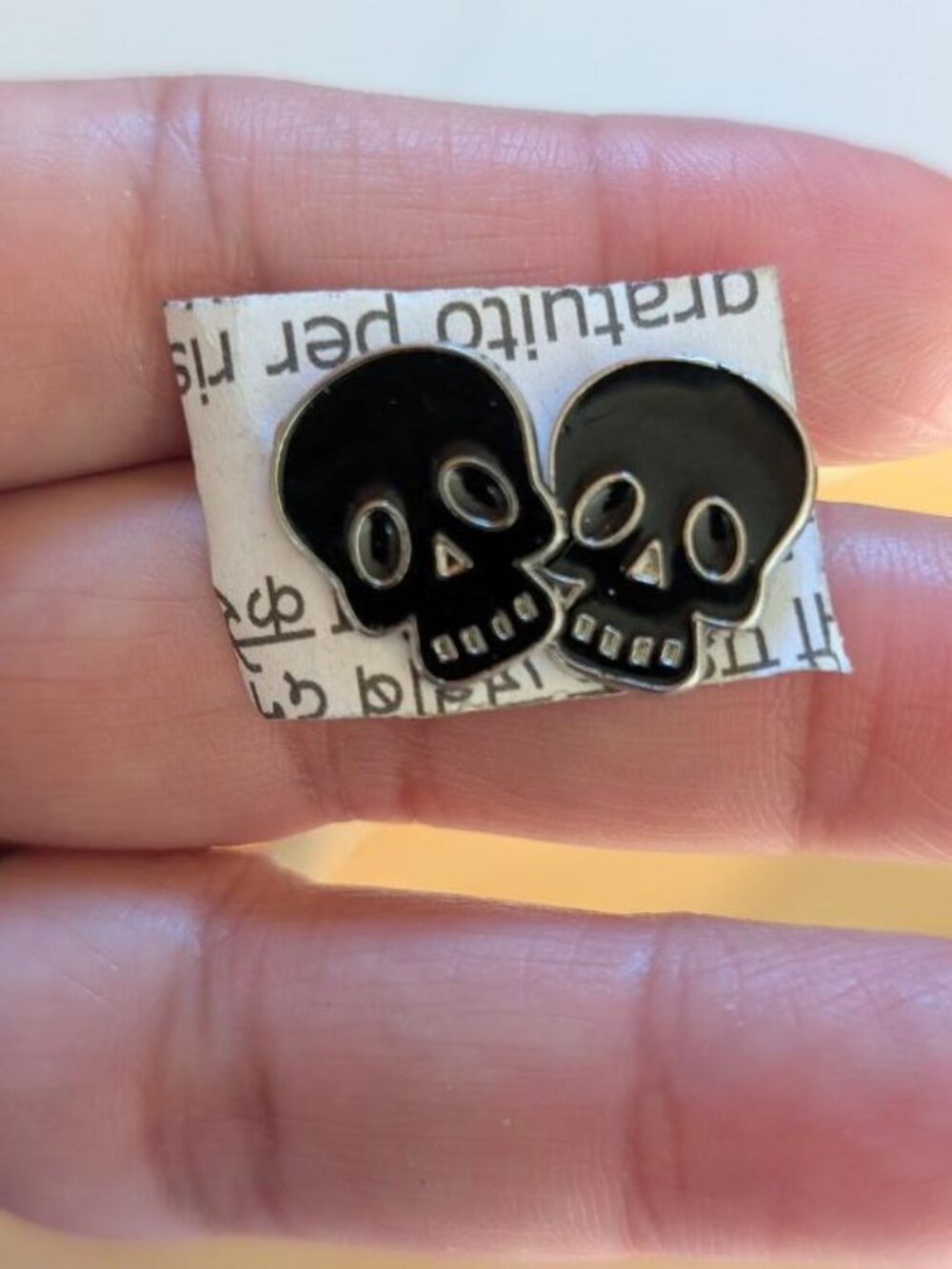 Vintage Halloween Black Stud Enamel Skull Earrings.
